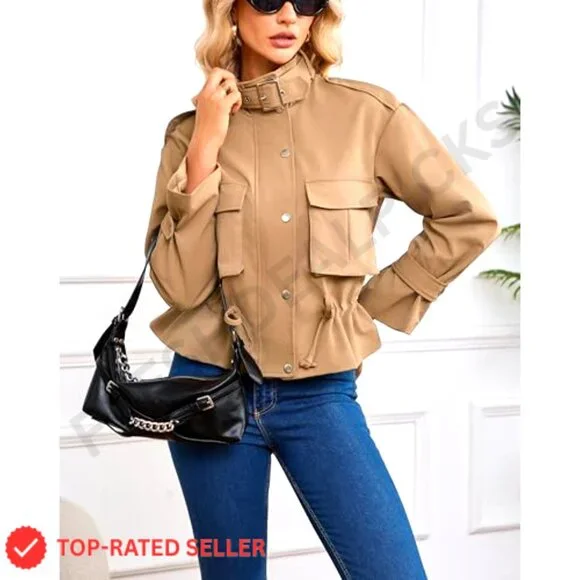 Cropped Bomber Jacket Lightweight Oversized Utility Anorak Coat Women Trendy